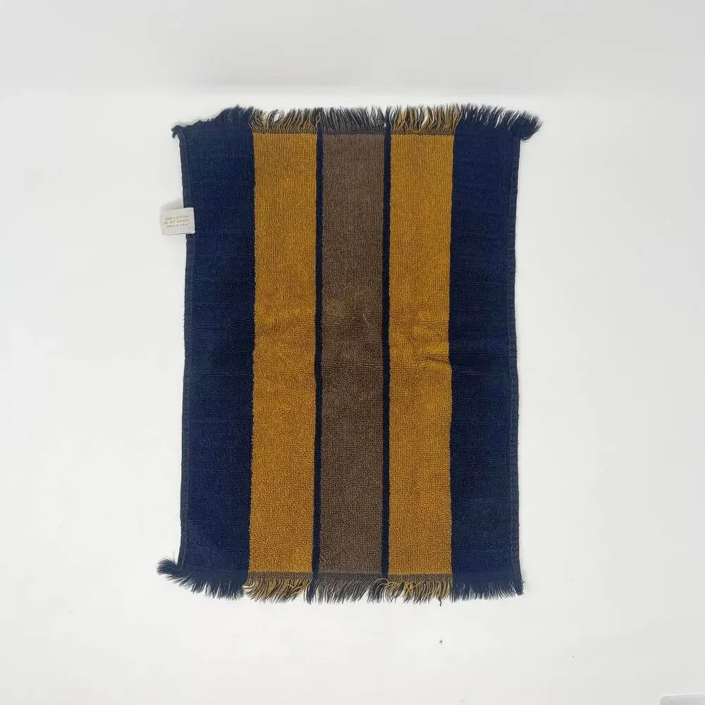 VTG YSL Yves Saint Laurent Fieldcrest‎ Hand Towel Set of 3 Navy Gold Stripe Mono